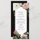 Menu Aquarelle Peonies rose Fleurs Mariage Noir (Devant / Derrière)