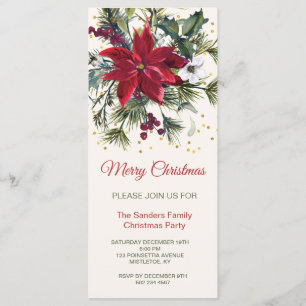 Menu Aquarelle Poinsettia, sainte, fête de Noël de pin