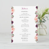 Menu Aquarelle romantique Bourgogne Floral Mariage (Debout devant)