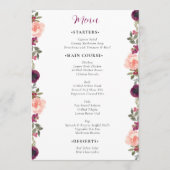 Menu Aquarelle romantique Bourgogne Floral Mariage (Devant)