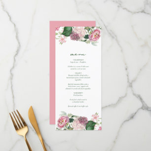 Menu Aquarelle romantique Fleurs roses Mariage de jardi