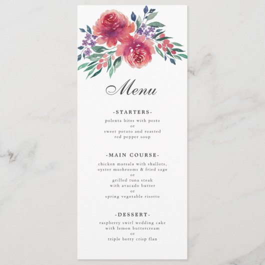 Menu Aquarelle romantique violet Mariage floral (Devant)