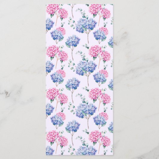 Menu Aquarelle rose et bleu Hydrangeas Mariage (Dos)