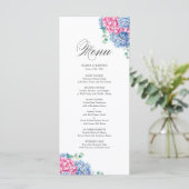 Menu Aquarelle rose et bleu Hydrangeas Mariage (Debout devant)
