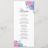 Menu Aquarelle rose et bleu Hydrangeas Mariage (Devant)
