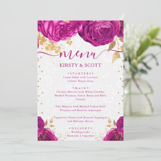 Menu Aquarelle rose et or Mariage (Debout devant)