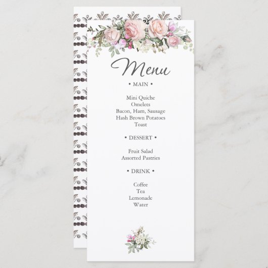 Menu Aquarelle Rose et verdure douche florale (Devant / Derrière)
