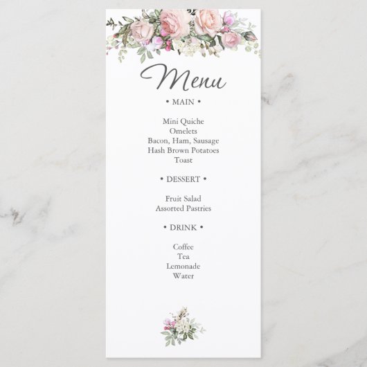 Menu Aquarelle Rose et verdure douche florale (Devant)