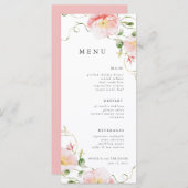 Menu Aquarelle rose fleur sauvage Mariage élégant (Devant / Derrière)