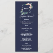Menu Aquarelle rose Fleurs blanches Mariage cadre vert (Devant)