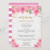 Menu Aquarelle rose Fleurs Mariage (Devant / Derrière)
