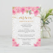 Menu Aquarelle rose Fleurs Mariage (Debout devant)