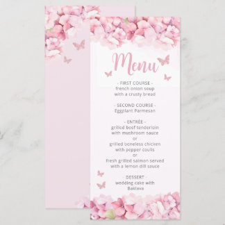 Menu Aquarelle rose Floral Butterfly Girl Baby shower