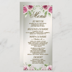 Menu Aquarelle rose Floral Frame Bronze brillant