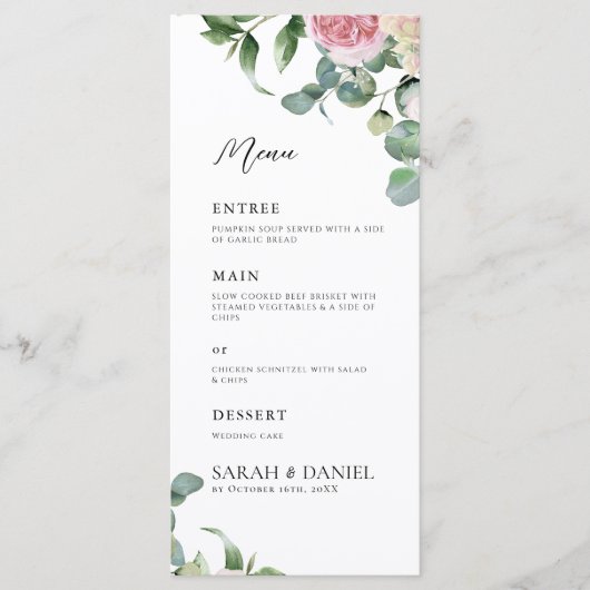 Menu Aquarelle rose Mariage (Devant)