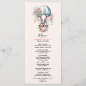 Menu Aquarelle rose mignonne Air Balloon Elephant Baby  (Devant)