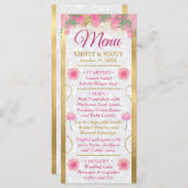 Menu Aquarelle rose & or Fleurs Mariage (Devant / Derrière)