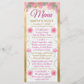 Menu Aquarelle rose & or Fleurs Mariage (Devant)