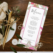 Menu Aquarelle rose pâle Mariage floral