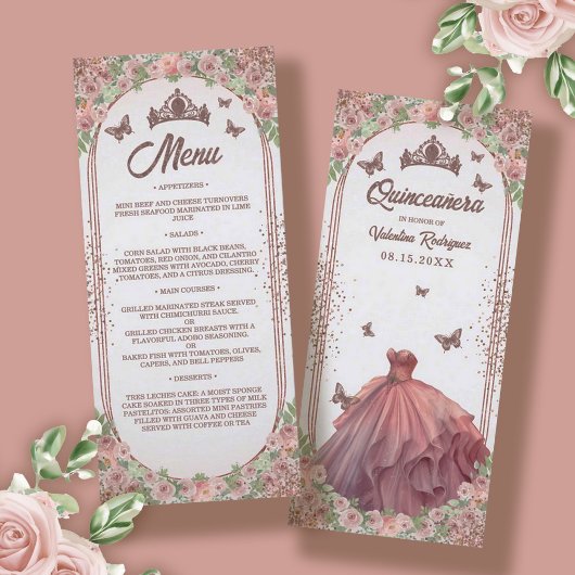 Menu Aquarelle rose pâle Parties scintillant florale Qu