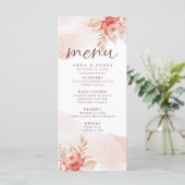 Menu Aquarelle rose Peach Floral Feuille Mariage (Debout devant)