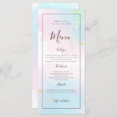 Menu Aquarelle rose Turquoise or Confetti Mariage (Devant / Derrière)