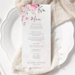 Menu Aquarelle rose vif Mariage de pivoine florale<br><div class="desc">Cette carte mariage exquise présente un mélange gracieux de pivoines et de roses d'aquarelle rose,  complété par l'art élégant de la calligraphie manuscrite moderne. Le design romantique et d'inspiration vintage est idéal pour les mariages du printemps et de l'été,  ajoutant une touche d'élégance intemporelle à la célébration.</div>