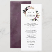 Menu Aquarelle rose violet Mariage floral (Devant / Derrière)