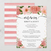 Menu Aquarelle Roses Fleurs Mariage Rose Clair (Devant / Derrière)