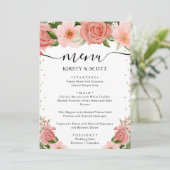Menu Aquarelle Roses Fleurs Mariage Rose Clair (Debout devant)