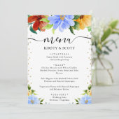 Menu Aquarelle rouge, jaune et bleu Mariage (Debout devant)