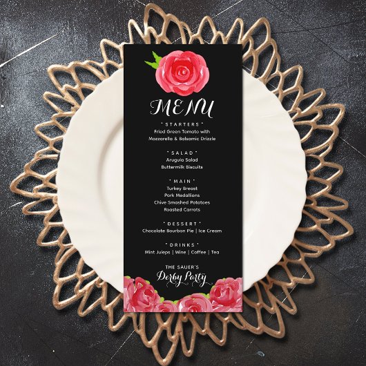 Menu Aquarelle Rouge Roses Derby