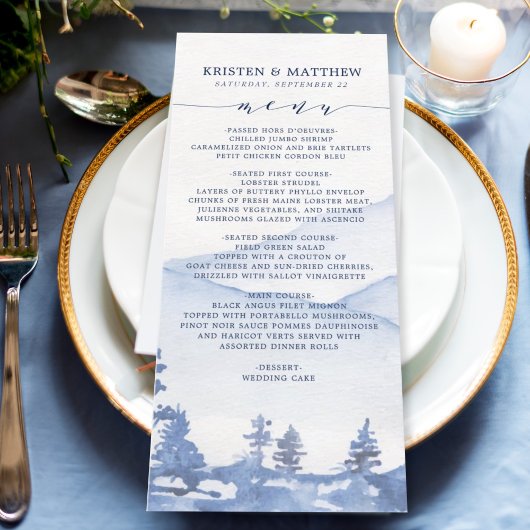 Menu Aquarelle Rustique Mariage Blue Mountain