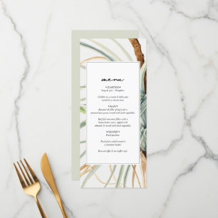 Menu Aquarelle Rustique Neutral Boho Mariage botanique