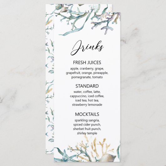 Menu Aquarelle Sous l'eau Méduse Récif de corail (Devant / Derrière)