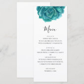 Menu Aquarelle succulente bleue et sarcelle. Dîner de m (Devant / Derrière)