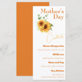 Menu Aquarelle Sunflower Fête des mères Cocktails (Devant / Derrière)