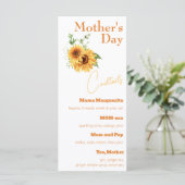 Menu Aquarelle Sunflower Fête des mères Cocktails (Debout devant)