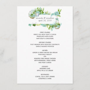 Menu Aquarelle Terrarium en verre Mariage