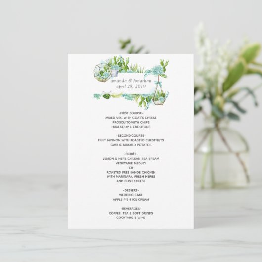 Menu Aquarelle Terrarium en verre Mariage (Debout devant)