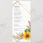 Menu Aquarelle tournesol Mariage rustique (Devant)