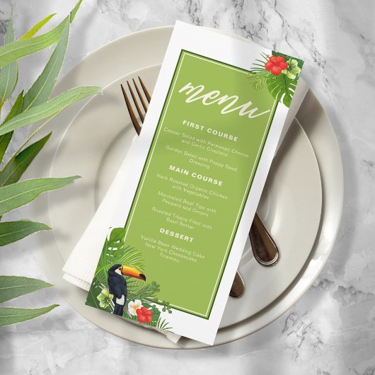 Menu Aquarelle Tropical avec Mariage Toucan Green ID577