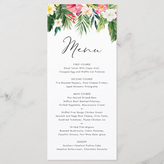 Menu Aquarelle Tropical Floral Garland Mariage d'été (Devant)