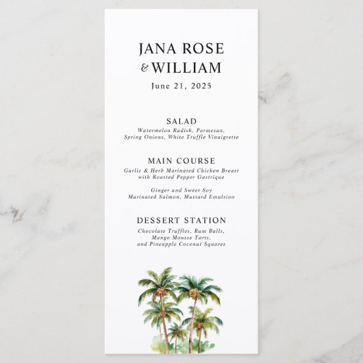 Menu Aquarelle tropicale du palmier à coco (Devant)