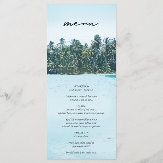 Menu Aquarelle tropicale Palms & Mariage de plage (Devant)