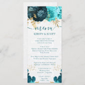 Menu Aquarelle Turquoise et Mariage de fleurs d'or (Devant / Derrière)