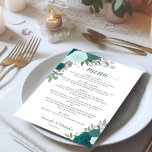 Menu Aquarelle turquoise Floral Elegant Boho Mariage<br><div class="desc">Ce beau menu mariage présente un design boho chic rustique floral avec lettrage de calligraphie script et roses aquarelles peints à la main dans les tons turquoises, turquoise, aqua et cyan. Le texte est entièrement personnalisable avec de l'espace pour le nom du couple et la date du mariage. Élégante, élégante...</div>