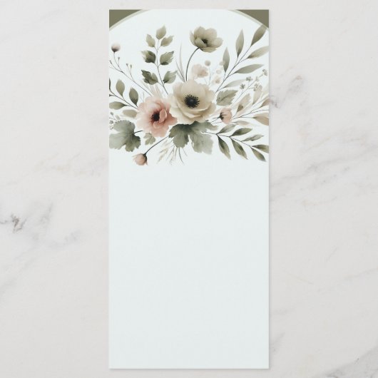 Menu Aquarelle vert d'olive kaki Mariage de fleurs (Dos)