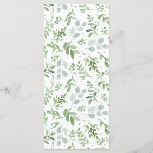 Menu Aquarelle vert et fleurs blanches Mariage (Dos)