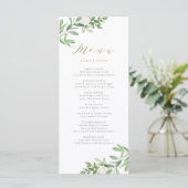 Menu Aquarelle vert et fleurs blanches Mariage (Debout devant)